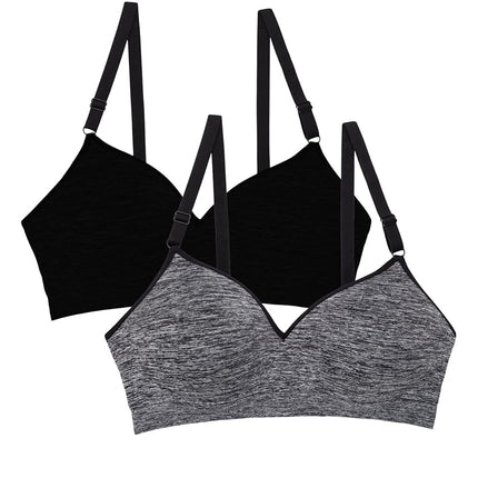 Sujetador push-up sin aros y sin costuras Fruit of the Loom para mujer, opaco, paquete de 2 unidades en color negro/gris carbón jaspeado, 38C