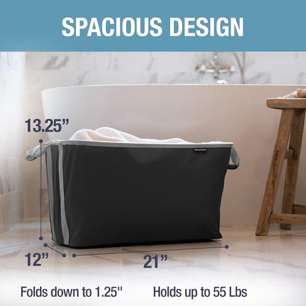 CleverMade Collapsible Laundry Basket Hamper - Black 2-Pack 60L - Space Saving Storage Organizer with Handles Foldable Home Organization
