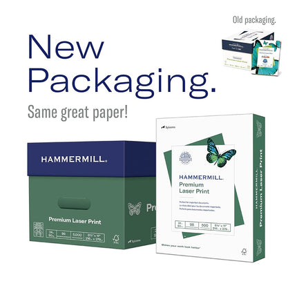 Hammermill NEW - Laser Print Office Paper, 3-Hole Punch, 98 Brightness, 24lb, Ltr, White, 500/Rm - 107681