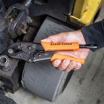 Klein Tools 38602 Curved Jaw Locking Pliers with Quick Release Handles, Intuitive Thumb Knob, High Torque and Gripping Power, 10-Inch