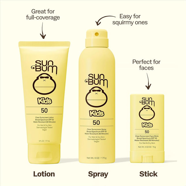 Sun Bum Kids SPF 50 Clear Sunscreen Face Stick | Wet or Dry Application | Hawaii 104 Reef Act Compliant (Octinoxate & Oxybenzone Free) Broad Spectrum UVA/UVB Sunscreen | 0.53 oz