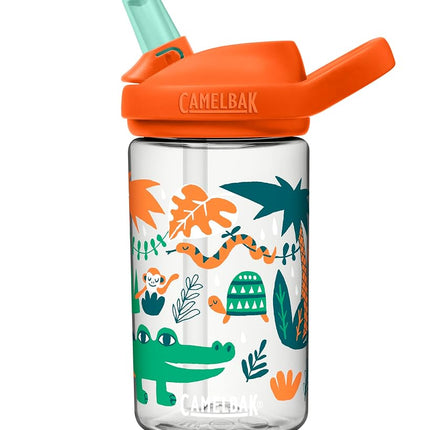 Bouteille d'eau CamelBak Eddy+ Enfants avec paille et valve à mordre Tritan Renew, Animaux de la jungle oranges, 0,4 L