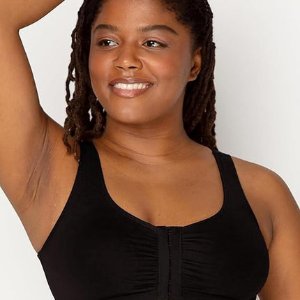 Fruit of the Loom Women's Front Close Sports Bra - Cotton Blend, Easy Fit & Built-up Support, Black, 48