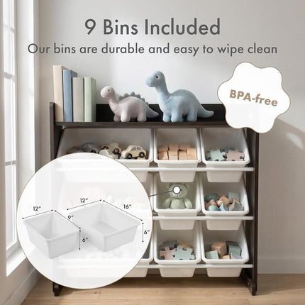 Humble Crew Toy Organizer with Shelf and 9 Storage Bins, Espresso/White