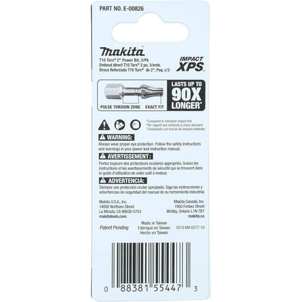 Makita E-00826 Impact XPS T10 Torx 2" Power Bit, 3/pk