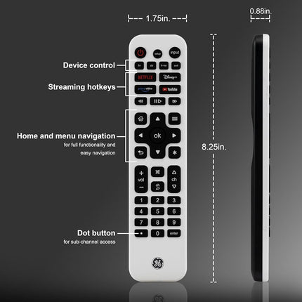 GE Rechargeable tv Remote and Control, Universal Remote for Samsung, Apple, Sony, Roku, LG Smart TVs, 4-Device, 80984