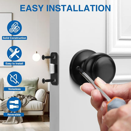 Sopoby Black Door Knob, 10 Pack Round Keyless Doorknobs Interior/Exterior Lockset, Passage Locking Door Knobs for Bedroom/Bathroom, Black Modern Design Door Hardware
