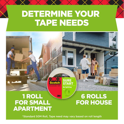 Scotch Sure Start Packing Tape, Clear, Quiet Unwind and Easy Start, 1.88 in. x 54.6 yd., 1 Tape Roll