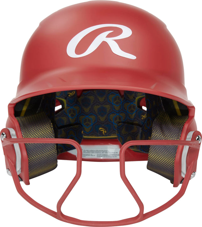 Rawlings | Casque de frappeur de softball MACH HI-VIZ | Fixation masque | Écarlate | Senior - 6 7/8" - 7 5/8"