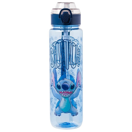 Silver Buffalo Disney Lilo and Stitch Double Walled Plastic Water Bottle with Locking Lid and Strap Featuring Stitch, 33 Ounces