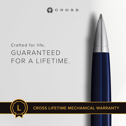 CROSS Calais Ballpoint Pen in Chrome and Blue Lacquer incl. Premium Gift Box – Refillable Medium Ballpen