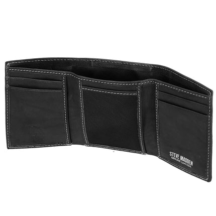 Steve Madden mens Leather Rfid Extra Capacity Attached Flip Pocket Wallet, Black (Antique), One Size UK