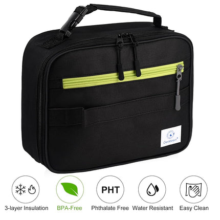 2 Packs Insulated Soft Lunch Bag with Double Zipper - Sturdy, Freezable and Reusable for Kids, Men - for School, Work, Outdoor (Black & Blue)