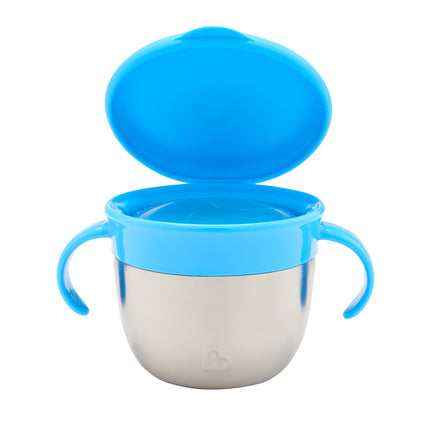 Vaso/Recipiente para refrigerios Munchkin® Snack+® de acero inoxidable con tapa, 266 ml, azul, 1 unidad