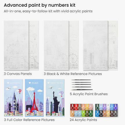 ARTEZA ARTZ-4763 Art-Adults-Paint-by-Number-Kits, Tri-Panel Cities