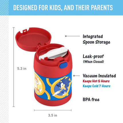 THERMOS FUNTAINER 10 Ounce Stainless Steel Vacuum Insulated Kids Food Jar with Spoon, Sonic The Hedgehog