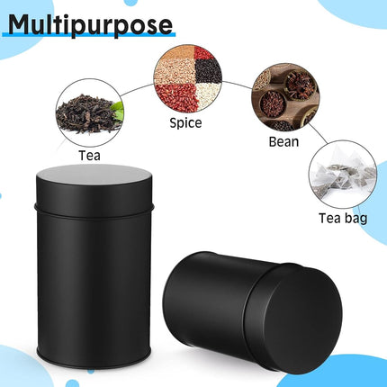 Zopeal 10 Packs Tea Tin Canister Tins for Loose Metal 16 oz Round Can with Lid Double Seal Canisters Container Kitchen Storage Coffee Sugar (Black)