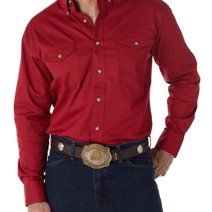 Wrangler Men's Painted Desert Two Pocket Long Sleeve Button Work Shirt SHIRT, Red, L