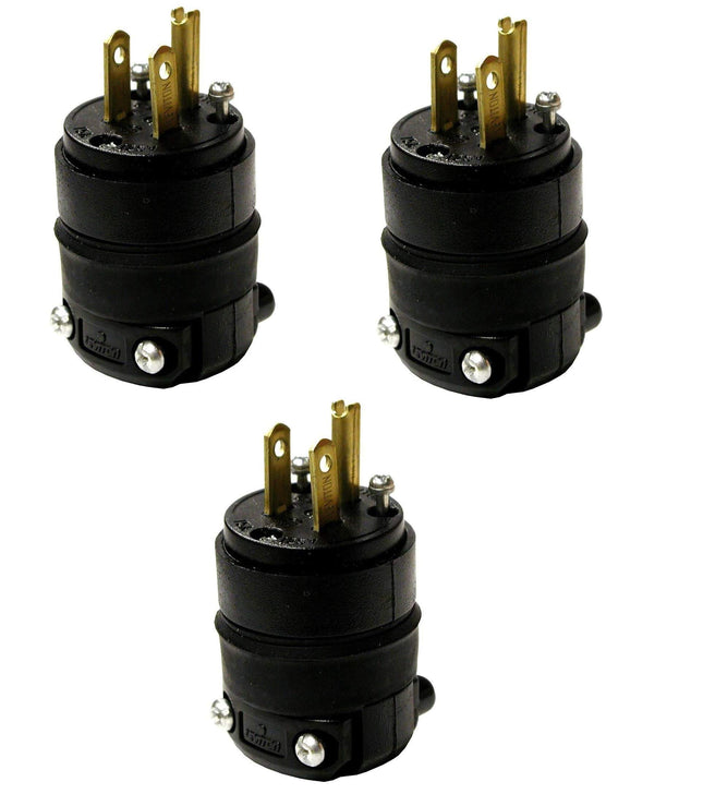 Leviton Commercial Rubber 15A Black Grounding Plug