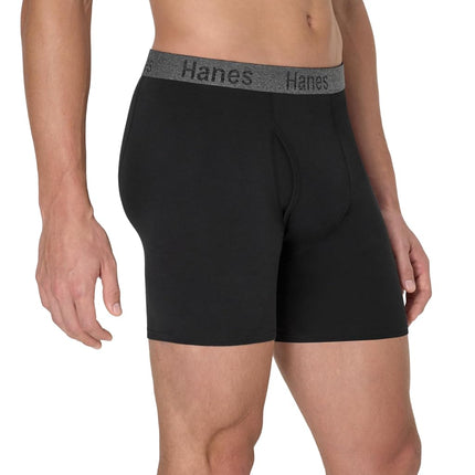 Hanes Men's Stay Dry Pouch, Performance Stretch Boxer Brief with Leak Protection, 3-Pack, Black, XXL