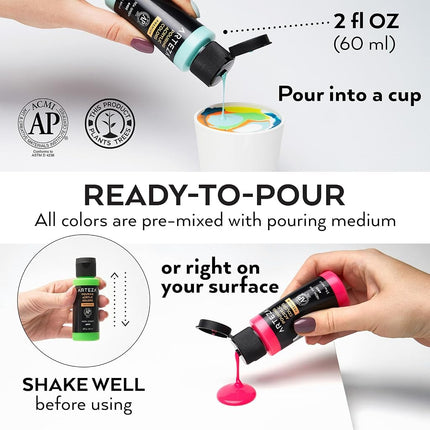 Pintura acrílica para pouring ARTEZA - 60 ml (2 oz), rosa clavel de alto flujo, no necesita mezcla, para pouring sobre lienzo, vidrio, papel, madera, azulejos, piedras