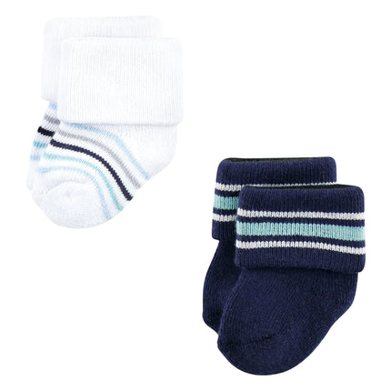 Luvable Friends Baby Girls Unisex Newborn Terry Socks, Mint Navy Stripes 12-Pack, 6-12 Months, (Pack of 12)