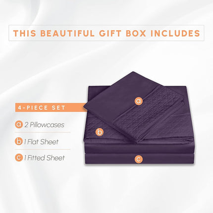 Elegant Comfort Luxurious 4-Piece Quilted Bed Sheet Set - Gift Box - 1500 Thread Count Egyptian Quality Softness - Wrinkle Resistant - All Around Elastic Fitted Sheet, Deep Pocket, King, Purple