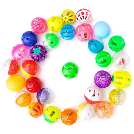 CHIWAVA 36PCS Plastic Noisy Cat Toy Ball with Bell Kitten Chase Toys 8 Type