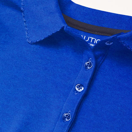 Nautica Girls' School Uniform Short Sleeve Polo Shirt, Button Closure, Soft Pique Fabric, Royal, 12-14