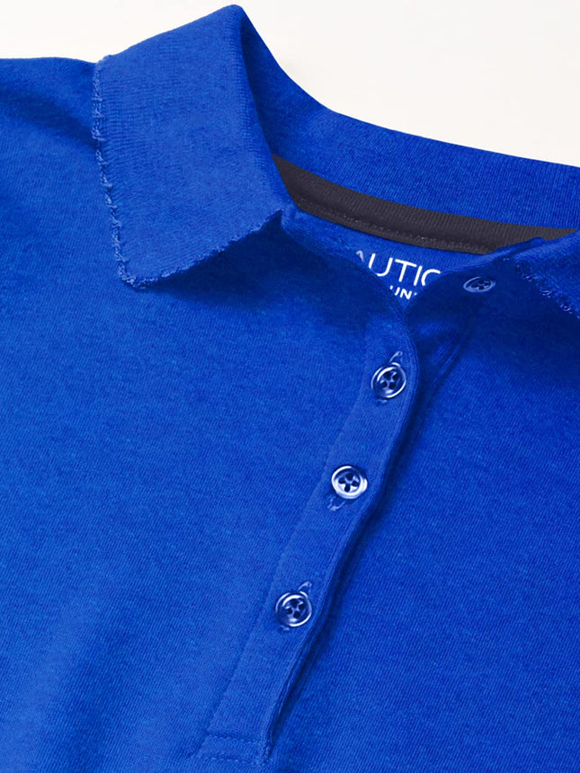 Nautica Girls' School Uniform Short Sleeve Polo Shirt, Button Closure, Soft Pique Fabric, Royal, 12-14