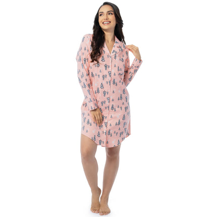 Fruit of the Loom Women's Flannel Sleep Shirt Night, Snowy Trees, S