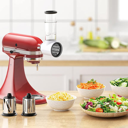 GVODE Slicer Shredder Attachment for KitchenAid Stand Mixers, Vegetable & Cheese Slicer & Grater, Stainless Steel Blade, White & Silver