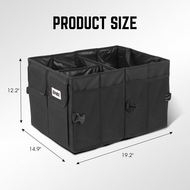 DNA MOTORING Car Trunk Organizer, Waterproof 600D Oxford Fabric with PVC Coating, Foldable SUV Trunk Organizer with 2 Compartments & 4 mesh Pockets, Black, TOOLS-00419