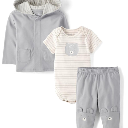 The Children's Place Unisex Baby and Newborn 3 Piece Set, Long Jacket,Short Sleeve Bodysuit, and Pant, Bunnys Tail, 6-9 Months
