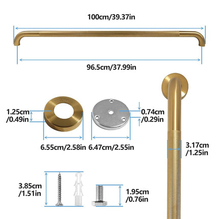 Rackickyer Shower Grab Bar, 2 Pack 39.4 Inch Gold Bathroom Grab Bar, 1.25" Diameter 304 Stainless Steel Anti-Slip Grab Bars for Bathtubs and Showers, Handicap Shower Grab Bar for Seniors Elderly