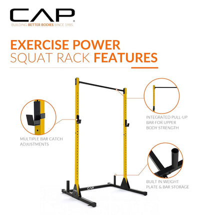 CAP Barbell Power Rack with Pull Up Bar & Attachments - Squat Rack & Strength Training Power Cage for Home Gym - Yellow