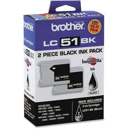 Brother LC51BKS - Black Ink Cartridge 2 Pack - Retail Packaging