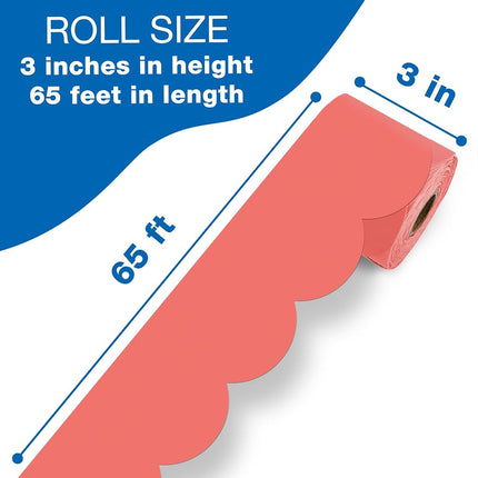 Carson Dellosa 65Ft of Salmon Pink Bulletin Board Borders, 1 Roll of Scalloped Trim for Rolling Whiteboard, Cork and Posterboard, Party, Spring Decorations, and Classroom Decor