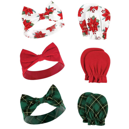 Set de diadema y manoplas de algodón para bebé unisex Hudson Baby, Flor de Pascua, 0-6 meses, Flor de Pascua, 0-6 meses