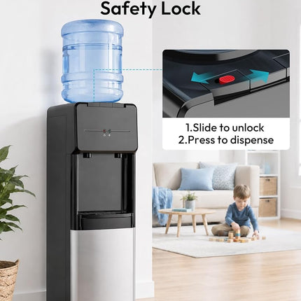 Euhomy Hot & Cold Water Dispenser, Top Loading Water Dispenser for 3 or 5 Gallon Bottles, Top Loading Hot & Cold Water Dispenser with Child Safety Lock, for Office, Home