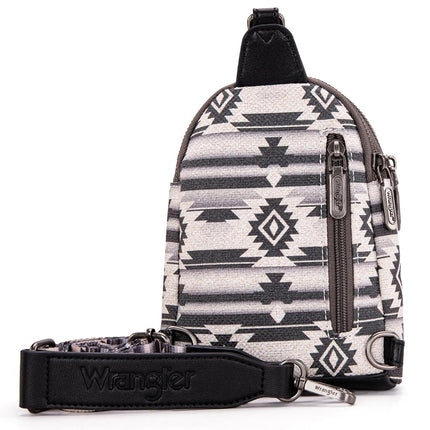 Bolsa cruzada Wrangler Aztec Sling Bag estilo suroeste, moderna bandolera de pecho, negra, talla única