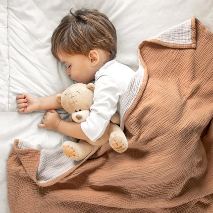 Lulu moon Muslin Baby Blanket - Cotton Quilt Blankets for Toddlers - Reversible Nursery Crib Blanket for Baby Boys and Girls 47"x47"(Caramel)