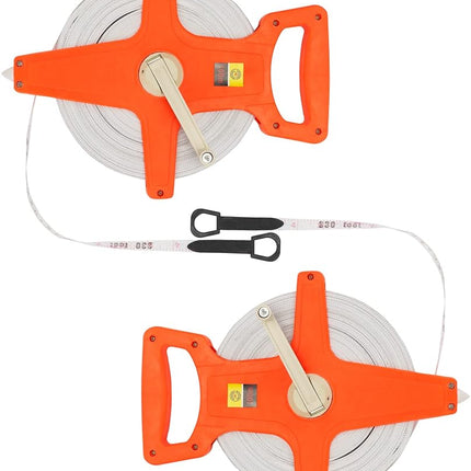QWORK 1/2" x 330' Fiberglass Tape Measure, 2 Pack Engineer's Open Reel Dual Sided Measure, Orange