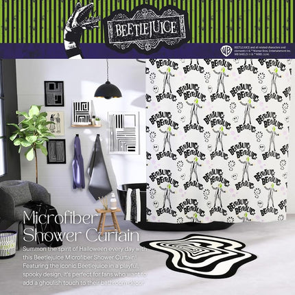 Franco Collectibles Rideau de douche en microfibre Beetlejuice Halloween, 177,8 x 182,9 cm, (produit sous licence officielle)