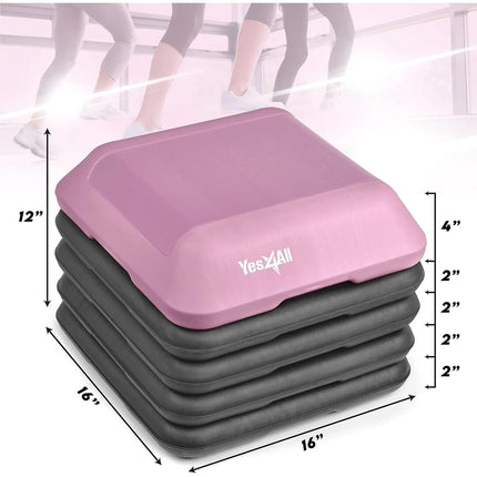 Yes4All 16"x16" Adjustable High Step Aerobic Platform with 4 Risers, Height-Adjustable 4"-6''-8''-10''-12" Step Aerobics Platform for Home Gym Exercise Fitness Workout
