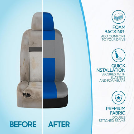 BDK PolyPro Car Seat Covers Full Set in Blue & Gray – Front and Rear Split Bench Seat Covers for Cars, Easy to Install Car Seat Cover Set, Car Accessories for Auto Trucks Van SUV