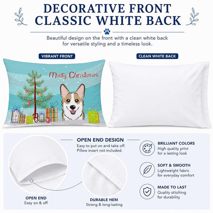 Caroline's Treasures BB1625PILLOWCASE Christmas Tree And Sable Corgi Fabric Standard Pillowcase, Large, Multicolor