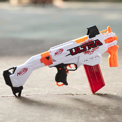Nerf Ultra Focus Motorized Blaster, 10 AccuStrike Ultra Darts, Clip, Stock, Compatible Only with Nerf Ultra Darts Amazon Exclusive