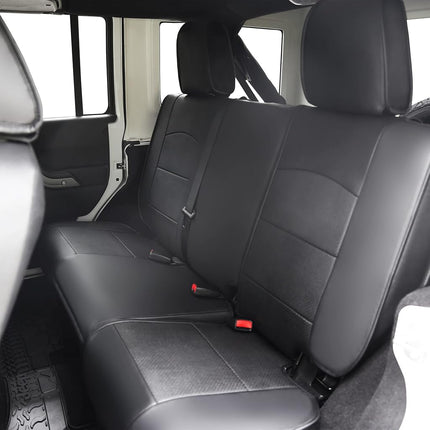 OASIS AUTO OSC-003 Fundas de asiento de cuero hechas a medida para Jeep Wrangler 4dr 2013, 2014, 2015, 2016, 2017 (Negro)