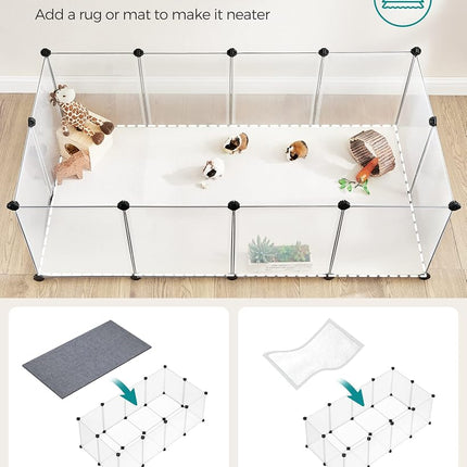SONGMICS Pet Playpen,Fence Cage with Bottom for Small Animals Guinea Pigs, Hamsters, Bunnies,Rabbits, Pet Exercise Run and Crate, Transparent Plastic Panels, ULPC02W